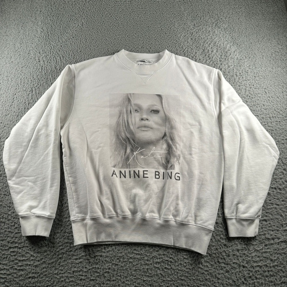 Anine Bing Ramona Sweatshirt Womens S Kate Moss Graphic Crewneck White Pullover